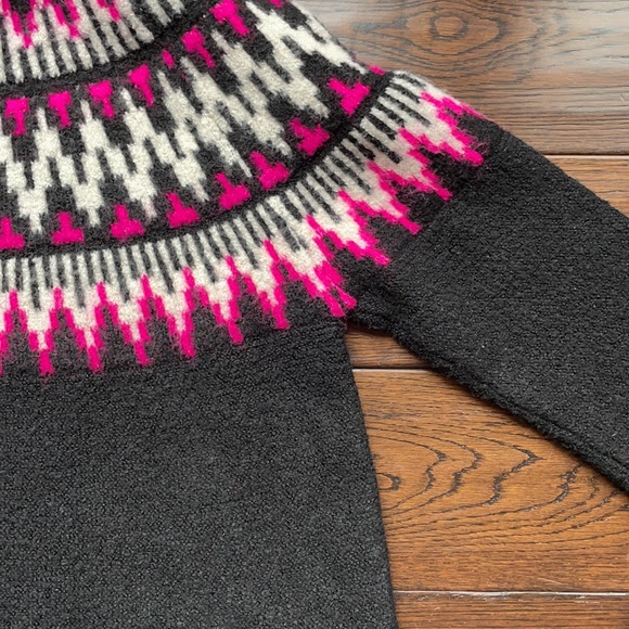 Line & Dot Kels Fair Isle turtleneck sweater crop boxy black neon hot pink - Picture 6 of 11